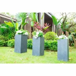 KANTE 28 in. x 24 in. and 20 in. H Square Slate Gray Concrete/Fiberglass Indoor Outdoor Modern Tall Planters -Green Haven Store slate gray kante plant pots osf0002abc c60611 4f 1000