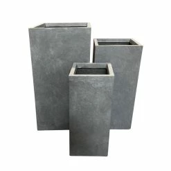 KANTE 28 in. x 24 in. and 20 in. H Square Slate Gray Concrete/Fiberglass Indoor Outdoor Modern Tall Planters -Green Haven Store slate gray kante plant pots osf0002abc c60611 c3 1000