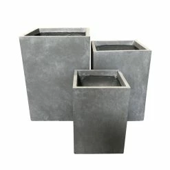 KANTE 19 in. x 16 in. and 13 in. H Square Slate Gray Concrete/Fiberglass Indoor Outdoor Elegant Planters (Set of 3) -Green Haven Store slate gray kante plant pots osf0007abc c60611 c3 1000