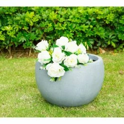 KANTE 8 in. Tall Slate Gray Lightweight Concrete Outdoor Round Bowl Planter -Green Haven Store slate gray kante plant pots rc0049a c60611 4f 1000