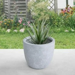 KANTE 12 in. Tall Slate Gray Lightweight Concrete Round Modern Outdoor Planter -Green Haven Store slate gray kante plant pots rc0050b c60611 1f 1000