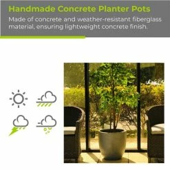 KANTE 12 in. Tall Slate Gray Lightweight Concrete Round Modern Outdoor Planter -Green Haven Store slate gray kante plant pots rc0050b c60611 fa 1000