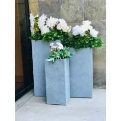 KANTE 28 in. Tall Slate Gray Lightweight Concrete Rectangle Modern Tapered Outdoor Planter (Set of 3) -Green Haven Store slate gray kante plant pots rf0002abc c60611 4f 1000