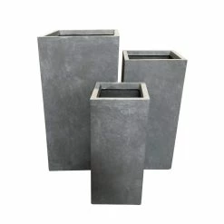 KANTE 28 in. Tall Slate Gray Lightweight Concrete Rectangle Modern Tapered Outdoor Planter (Set of 3)