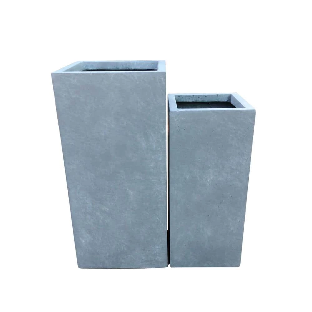 KANTE 19 in. and 16 in. Tall Slate Gray Lightweight Concrete Tall Square Outdoor Planters, Large and Medium (Set of 2) 3 KANTE 19 in. and 16 in. Tall Slate Gray Lightweight Concrete Tall Square Outdoor Planters, Large and Medium (Set of 2)