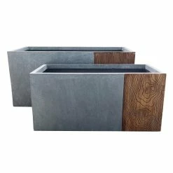 KANTE 31 in. and 23 in. Long Timber Ridge Lightweight Concrete Modern Rectangle Outdoor Planter Set