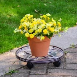 Vigoro 13.6 in. x 13.6 in. x 2.8 in. Brown Metal Plant Caddy -Green Haven Store vigoro planter caddies 154208 1f 1000