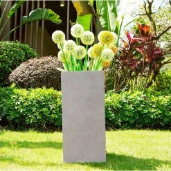KANTE 24 in. H Square Weathered Concrete/Fiberglass Indoor Outdoor Modern Tall Seamless Planter 12 KANTE 24 in. H Square Weathered Concrete/Fiberglass Indoor Outdoor Modern Tall Seamless Planter -Green Haven Store weathered concrete kante plant pots osf0002b c80021 2 1f 1000