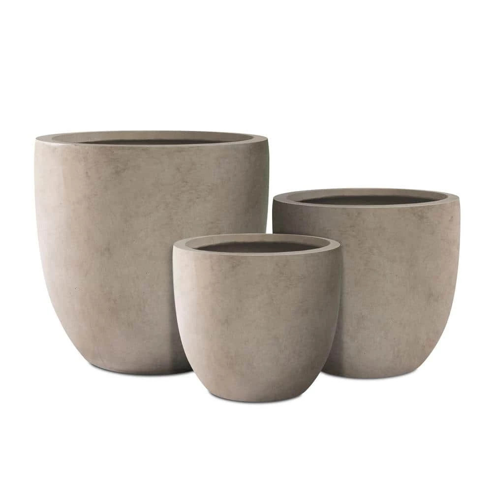 KANTE 20", 16.5" & 13.3"W Round Weathered Finish Concrete Planters Set of 3, Outdoor Indoor w/Drainage Hole & Rubber Plug 3 KANTE 20", 16.5" & 13.3"W Round Weathered Finish Concrete Planters Set of 3, Outdoor Indoor w/Drainage Hole & Rubber Plug