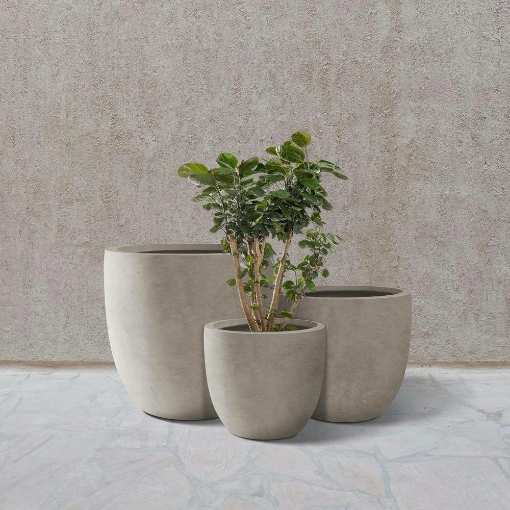 KANTE 20", 16.5" & 13.3"W Round Weathered Finish Concrete Planters Set of 3, Outdoor Indoor w/Drainage Hole & Rubber Plug 11 KANTE 20", 16.5" & 13.3"W Round Weathered Finish Concrete Planters Set of 3, Outdoor Indoor w/Drainage Hole & Rubber Plug - Image 9