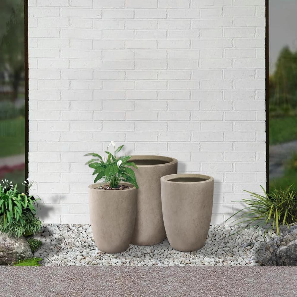 KANTE 22.4", 20.4" and 18.1"H Round Weathered Finish Concrete Planters Set of 3, Outdoor Indoor w/Drainage Hole & Rubber Plug 4 KANTE 22.4", 20.4" and 18.1"H Round Weathered Finish Concrete Planters Set of 3, Outdoor Indoor w/Drainage Hole & Rubber Plug - Image 2