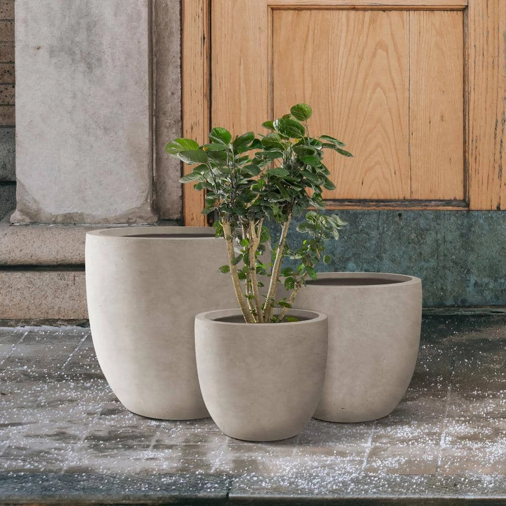 KANTE 22.4", 20.4" and 18.1"H Round Weathered Finish Concrete Planters Set of 3, Outdoor Indoor w/Drainage Hole & Rubber Plug 5 KANTE 22.4", 20.4" and 18.1"H Round Weathered Finish Concrete Planters Set of 3, Outdoor Indoor w/Drainage Hole & Rubber Plug - Image 3