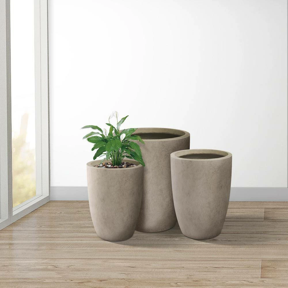 KANTE 22.4", 20.4" and 18.1"H Round Weathered Finish Concrete Planters Set of 3, Outdoor Indoor w/Drainage Hole & Rubber Plug 10 KANTE 22.4", 20.4" and 18.1"H Round Weathered Finish Concrete Planters Set of 3, Outdoor Indoor w/Drainage Hole & Rubber Plug - Image 8