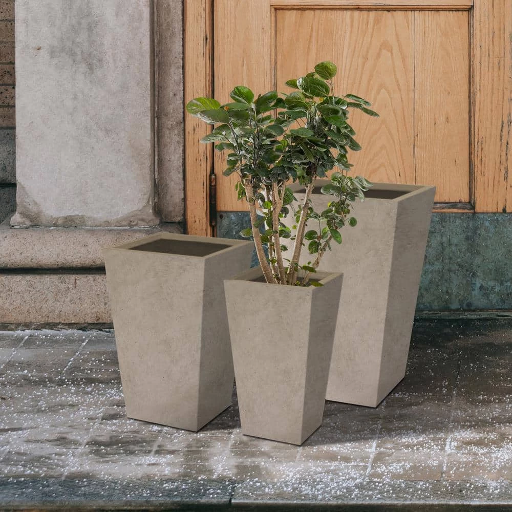 KANTE 24.4", 18" &15.7"H Weathered Finish Concrete Tall Planter Set of 3, Large Outdoor Indoor w/ Drainage Hole & Rubber Plug 6 KANTE 24.4", 18" &15.7"H Weathered Finish Concrete Tall Planter Set of 3, Large Outdoor Indoor w/ Drainage Hole & Rubber Plug - Image 4