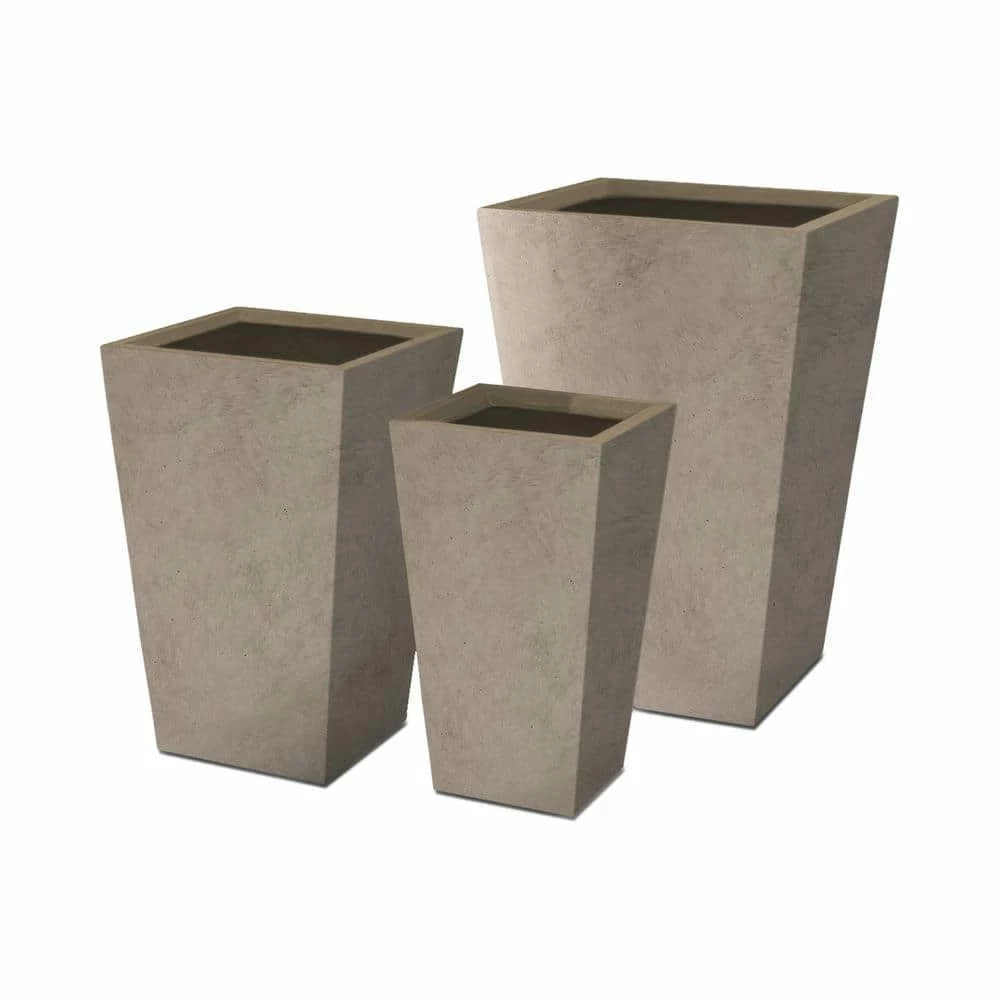 KANTE 24.4", 18" &15.7"H Weathered Finish Concrete Tall Planter Set of 3, Large Outdoor Indoor w/ Drainage Hole & Rubber Plug 3 KANTE 24.4", 18" &15.7"H Weathered Finish Concrete Tall Planter Set of 3, Large Outdoor Indoor w/ Drainage Hole & Rubber Plug