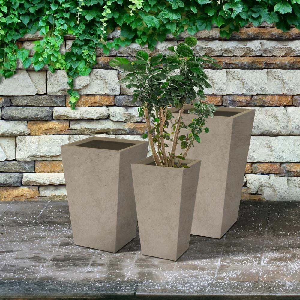 KANTE 24.4", 18" &15.7"H Weathered Finish Concrete Tall Planter Set of 3, Large Outdoor Indoor w/ Drainage Hole & Rubber Plug 9 KANTE 24.4", 18" &15.7"H Weathered Finish Concrete Tall Planter Set of 3, Large Outdoor Indoor w/ Drainage Hole & Rubber Plug - Image 7