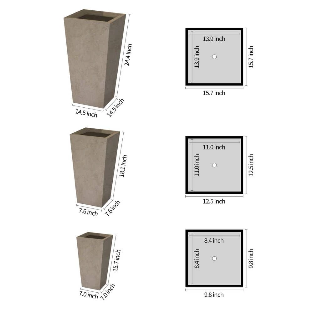 KANTE 24.4", 18" &15.7"H Weathered Finish Concrete Tall Planter Set of 3, Large Outdoor Indoor w/ Drainage Hole & Rubber Plug 4 KANTE 24.4", 18" &15.7"H Weathered Finish Concrete Tall Planter Set of 3, Large Outdoor Indoor w/ Drainage Hole & Rubber Plug - Image 2