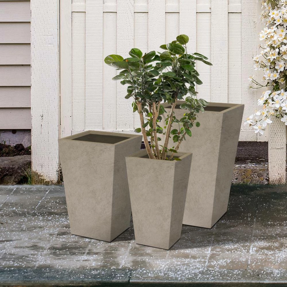 KANTE 24.4", 18" &15.7"H Weathered Finish Concrete Tall Planter Set of 3, Large Outdoor Indoor w/ Drainage Hole & Rubber Plug 8 KANTE 24.4", 18" &15.7"H Weathered Finish Concrete Tall Planter Set of 3, Large Outdoor Indoor w/ Drainage Hole & Rubber Plug - Image 6