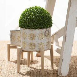 SULLIVANS White and Gold Flower Burst Metal Planter on Stand (Set of 3) 8 SULLIVANS White and Gold Flower Burst Metal Planter on Stand (Set of 3) -Green Haven Store white and gold patterned sullivans plant pots met1880 4f 1000