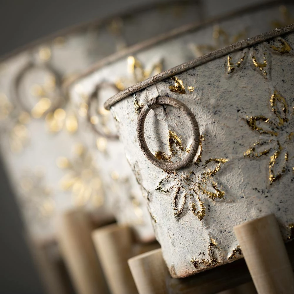 SULLIVANS White and Gold Flower Burst Metal Planter on Stand (Set of 3) 4 SULLIVANS White and Gold Flower Burst Metal Planter on Stand (Set of 3) - Image 2