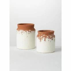 SULLIVANS White Ceramic Speckled Container (Set of 2) 9 SULLIVANS White Ceramic Speckled Container (Set of 2) -Green Haven Store white sullivans plant pots cm2936 1f 1000