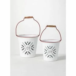 SULLIVANS White Joy Snowflake Metal Bucket (Set of 2)
