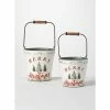 SULLIVANS White Merry Christmas Metal Bucket (Set of 2) -Green Haven Store white sullivans plant pots met1756 64 1000