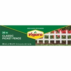 Vigoro 36 in. Wood Picket Garden Fence -Green Haven Store white vigoro garden fencing rc 74w 1f 1000