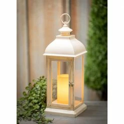 SULLIVANS 17.5 in. Lantern with LED Pillar Candle -Green Haven Store whites sullivans outdoor lanterns gl43857 1f 1000