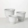 SULLIVANS Whitewashed Scalloped Edge Cement Pot - Set of 3 -Green Haven Store whitewashed sullivans plant pots cmt1211 64 1000
