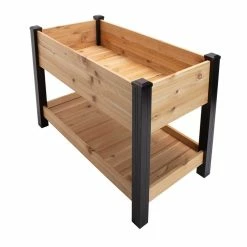 Vigoro 2 ft. x 4 ft. Elevated Cedar Garden Bed with Shelf (Vinyl Legs) -Green Haven Store wood vigoro raised planter boxes 445190 1f 1000